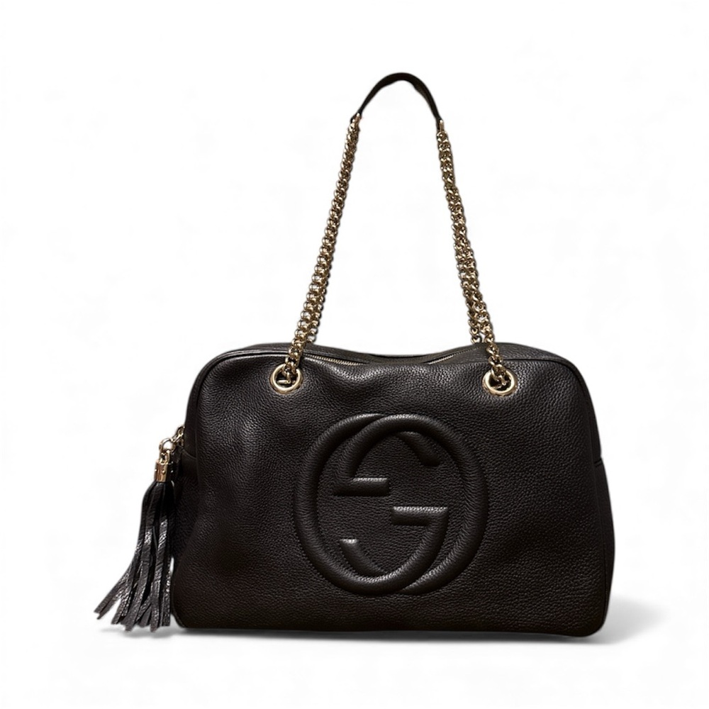 Gucci Black Soho Double Chain Bag - Leather Shoulder Bag with Gold Chain